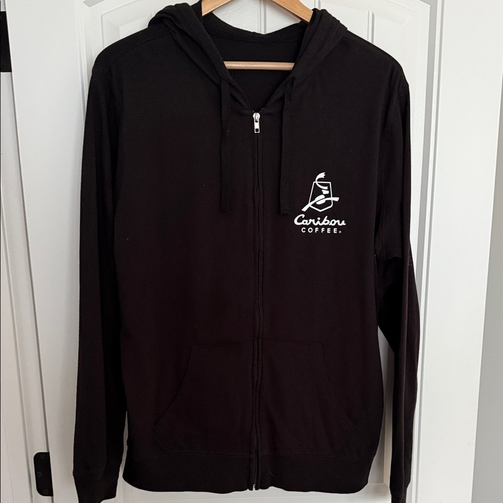 Caribou Coffee Black Zip-Up Hoodie Size L